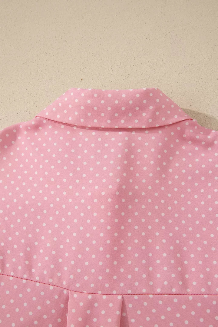 Polka dot short-sleeve button-down collared shirt