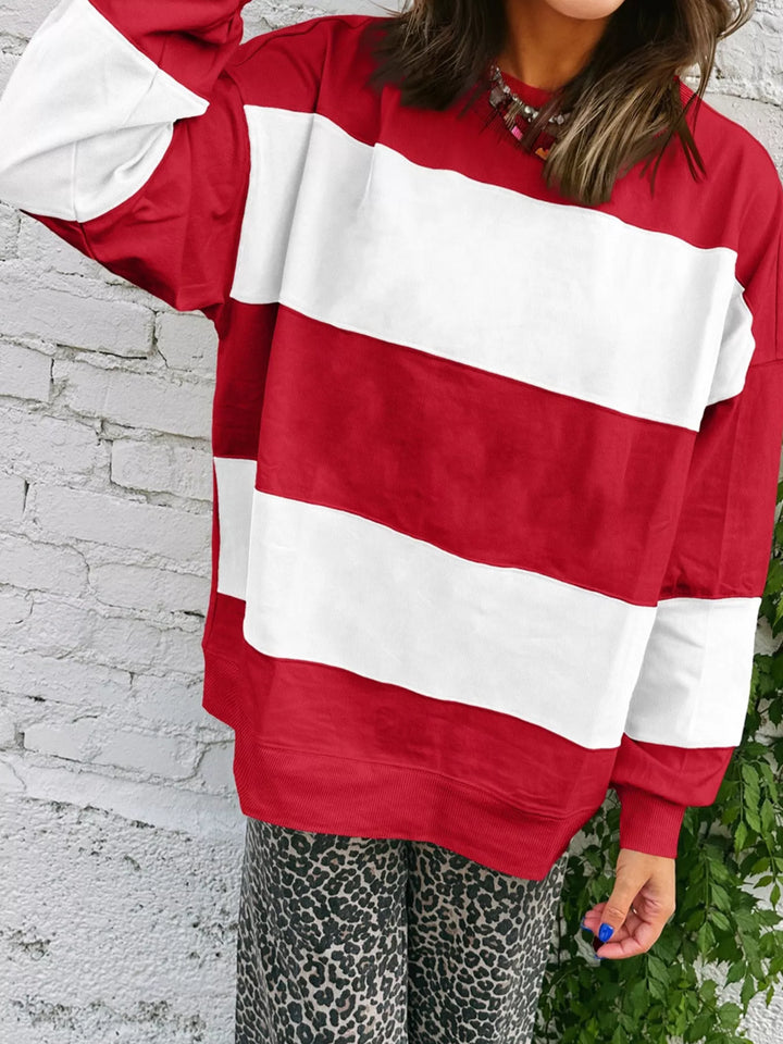 Colorblock drop-shoulder oversized crew neck sweatshirt