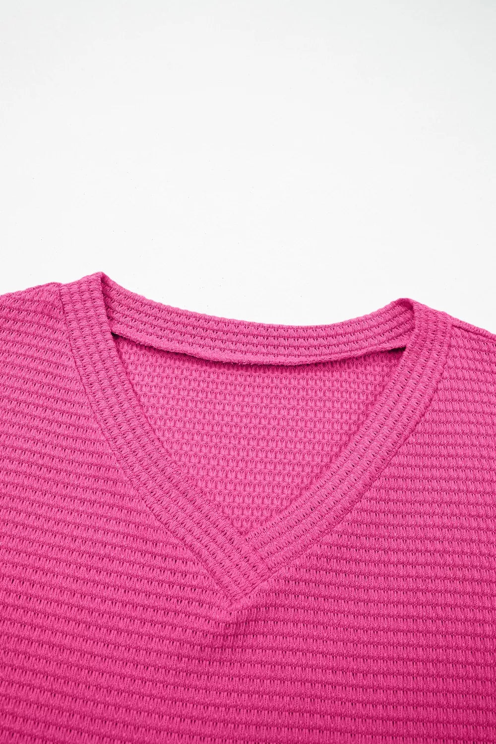 Waffle knit V-neck tee with cuffed short sleeves