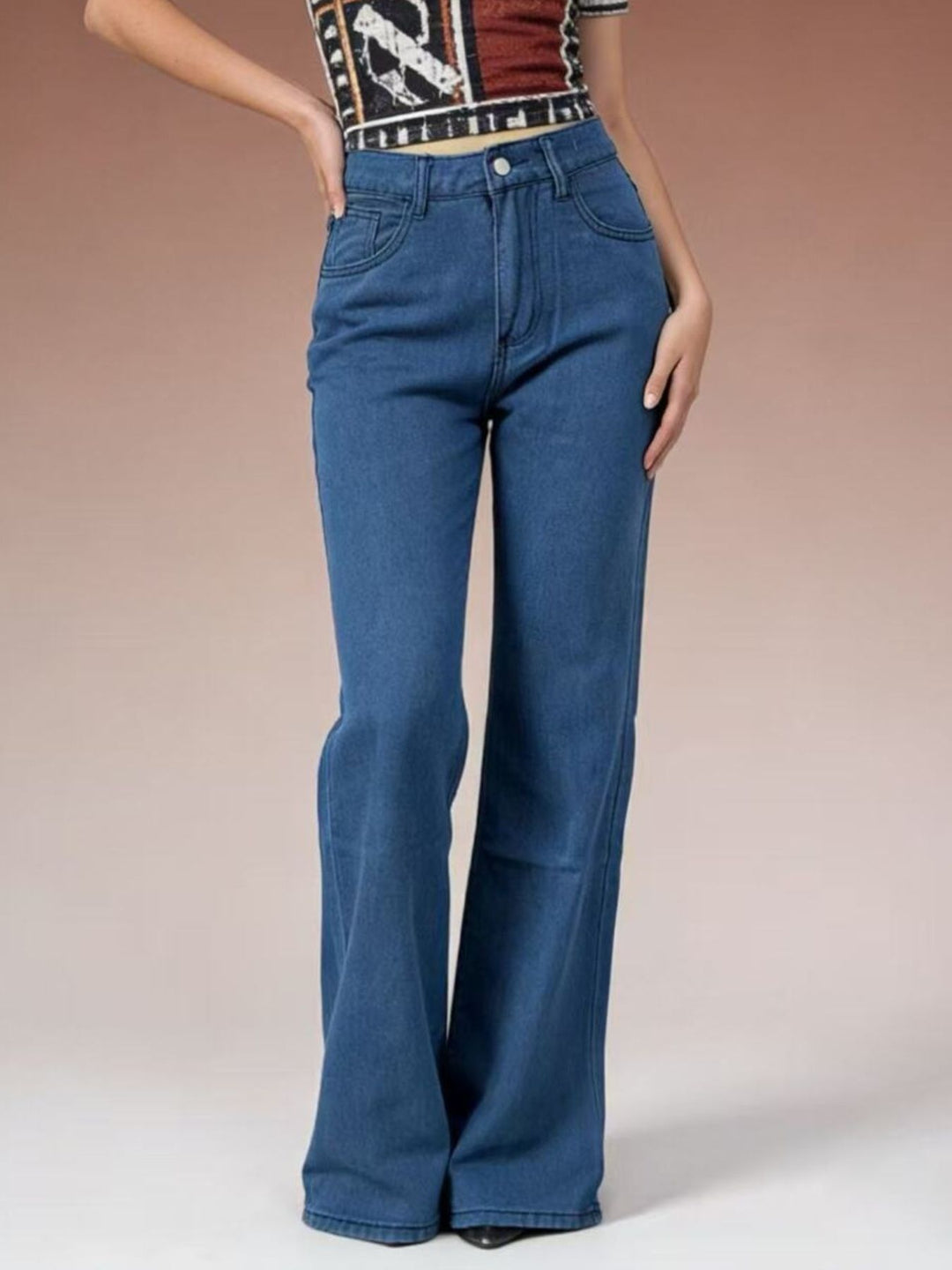 Dark Blue High-rise wide-leg jeans with butterfly back detail