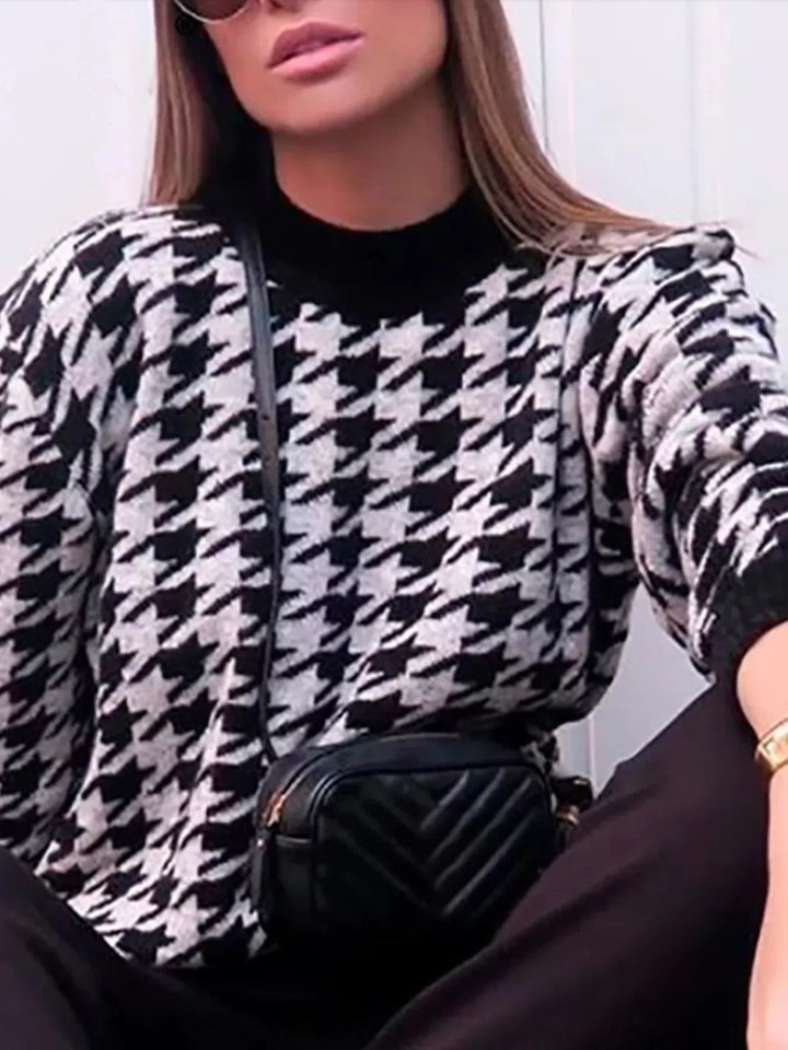 Black Houndstooth oversized crewneck knit sweater