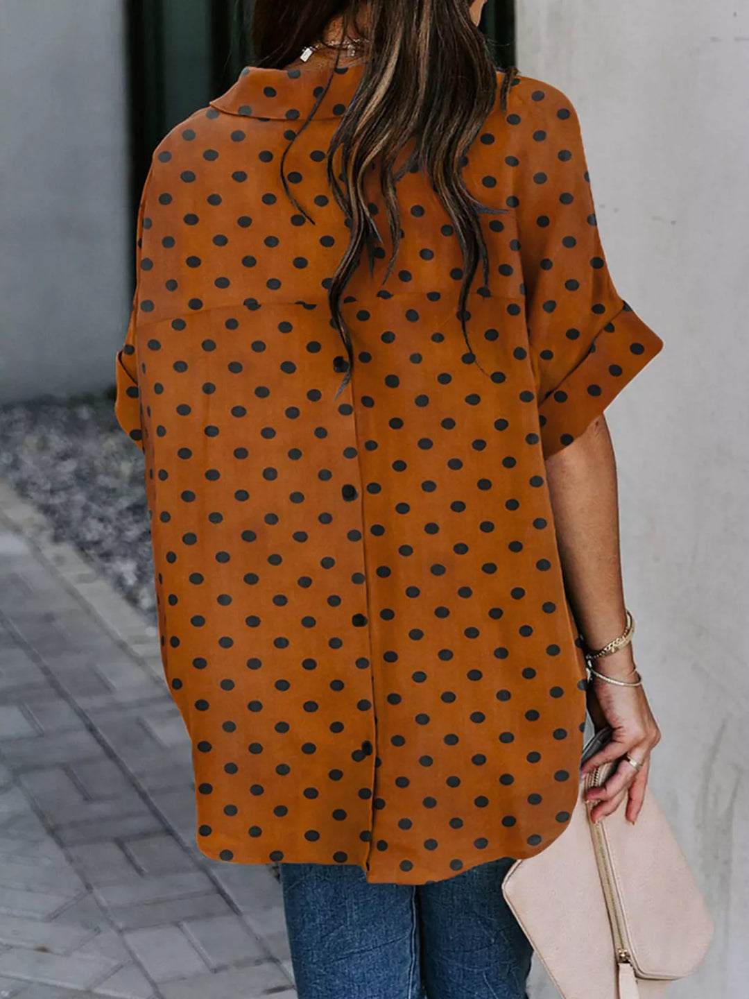 Collared half-sleeve button-front printed shirt