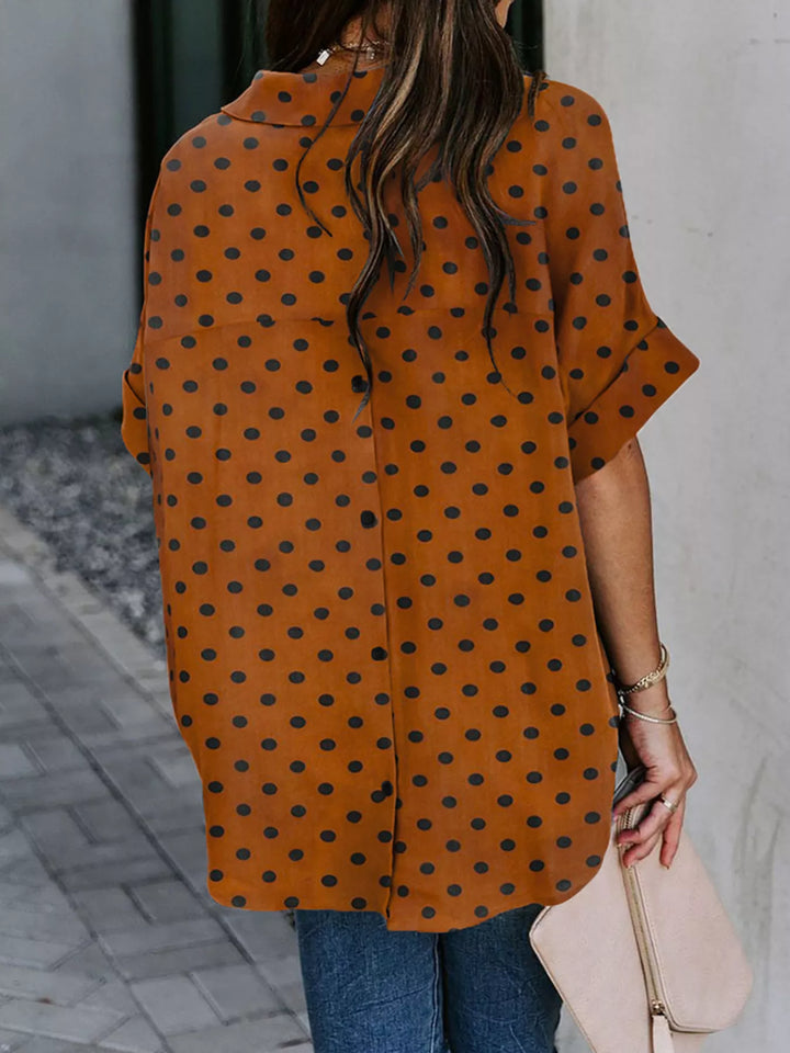 Collared half-sleeve button-front printed shirt