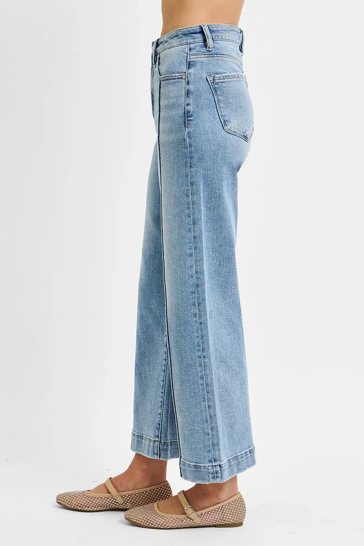 High-rise wide leg crop jeans with front seam detail
