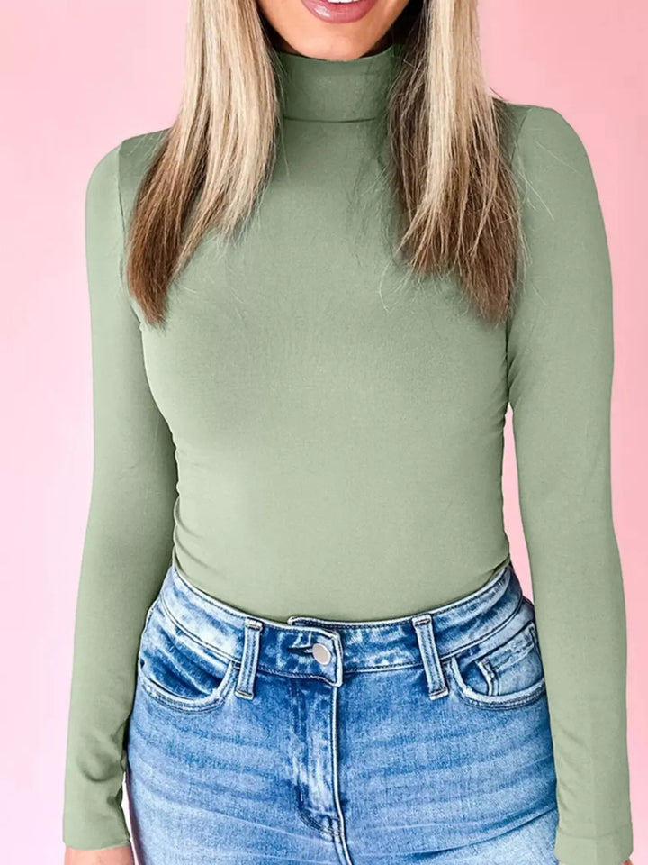 Sage Slim-fit long sleeve turtleneck top in stretch viscose
