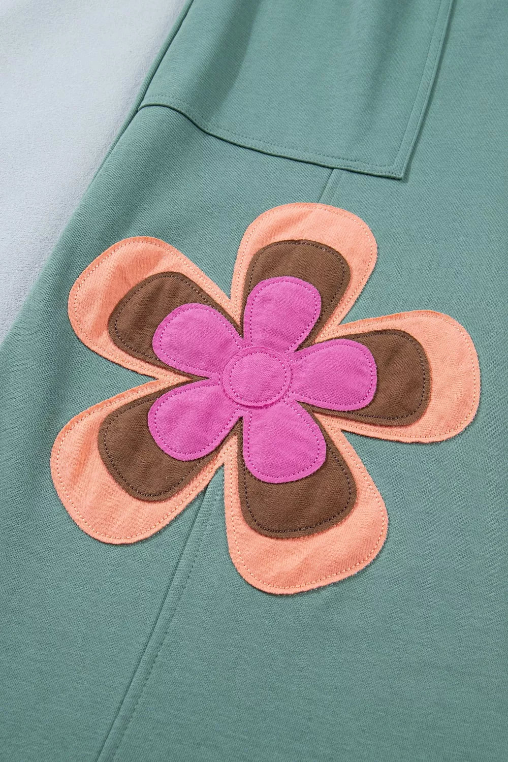 Floral appliqué wide-leg drawstring pants