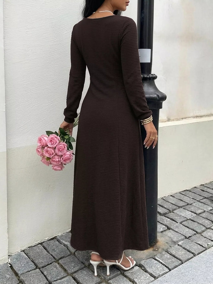 Ribbed knit tie-front long sleeve maxi dress