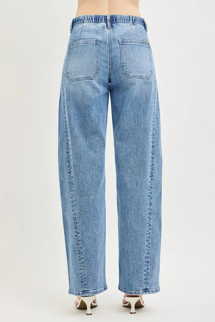 Relaxed wide-leg drawstring waist denim jeans