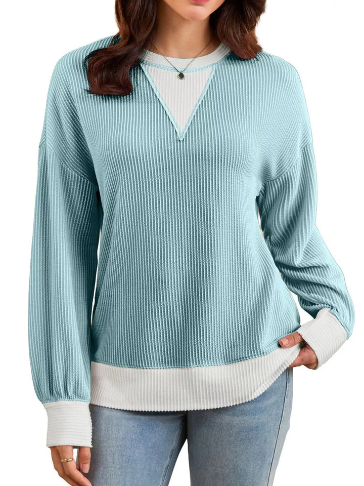 Contrast-trim ribbed dropped-shoulder sweatshirt