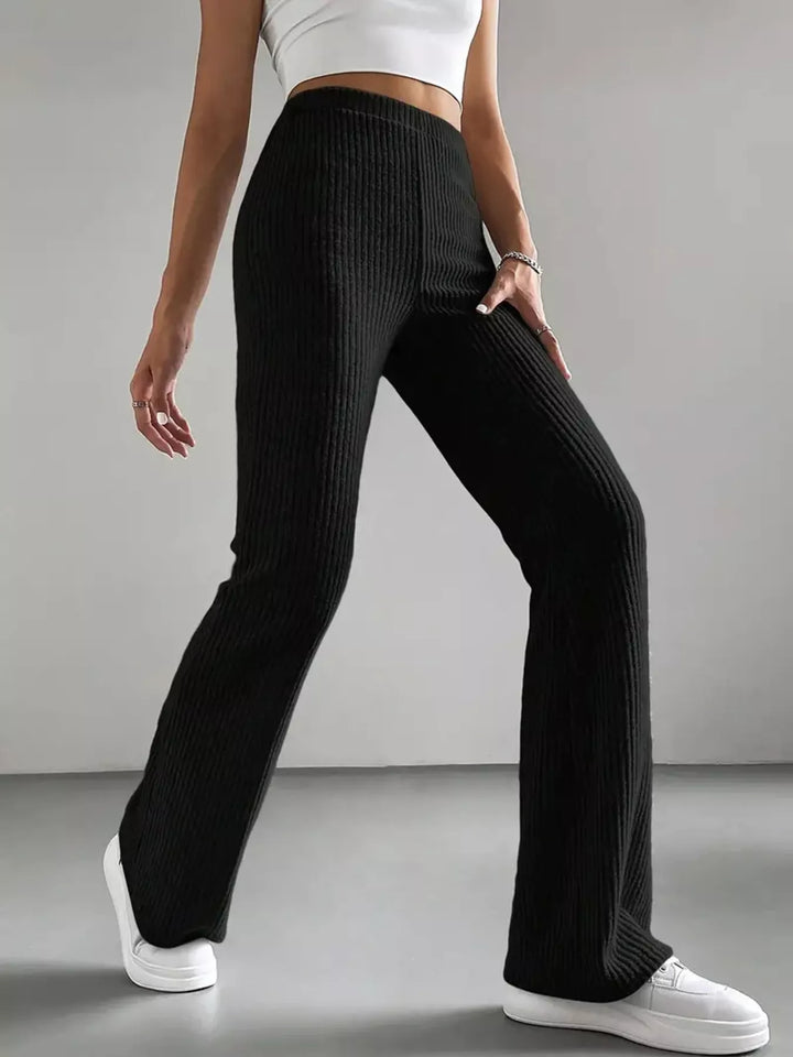 High-rise ribbed knit flare pants