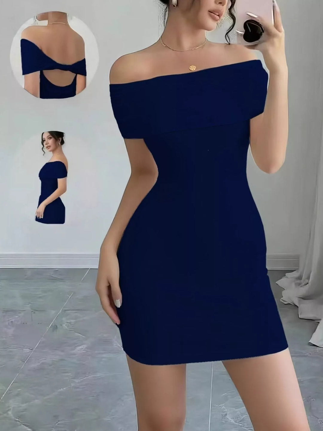 Off-shoulder bodycon mini dress with twisted back