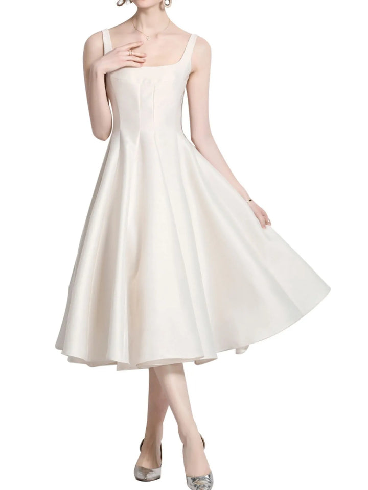 Square neck A-line sleeveless midi dress