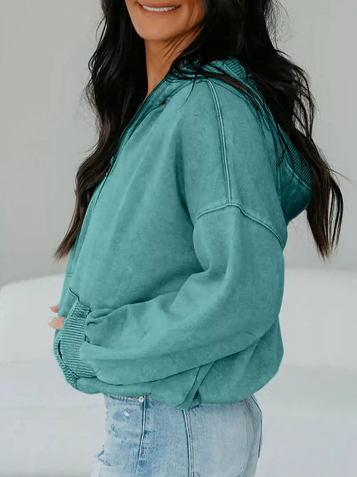 Mineral wash half-zip pullover with kangaroo pocket