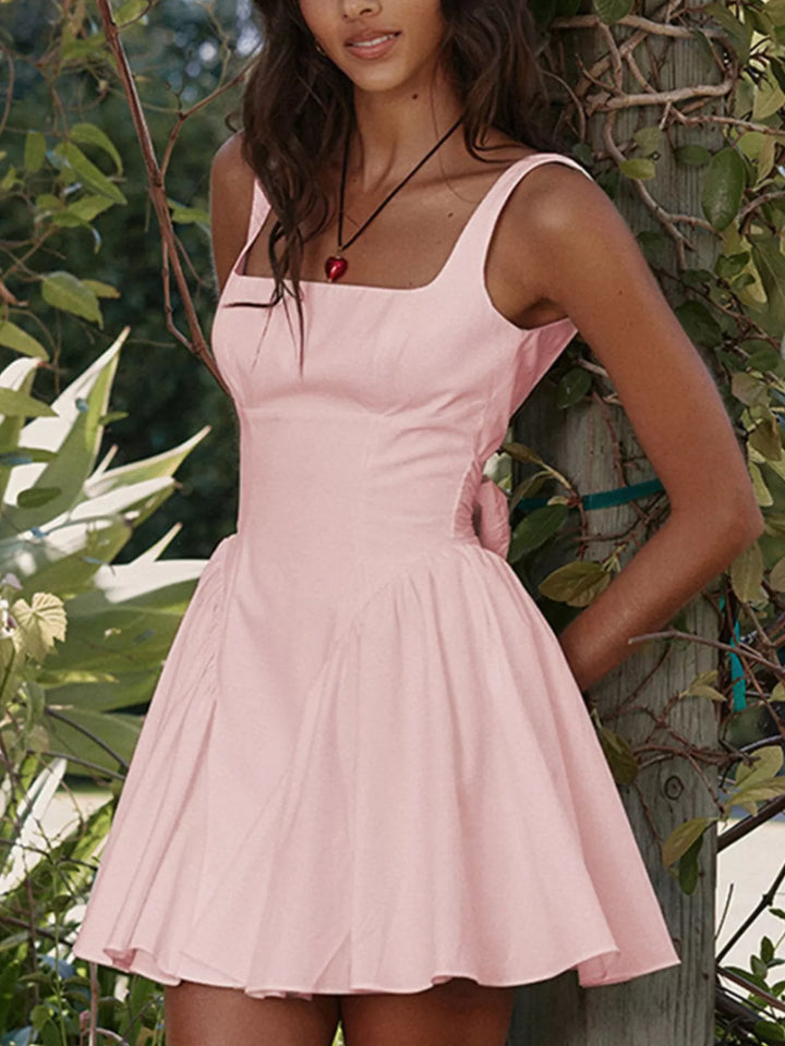 Blush Pink Backless square neck fit-and-flare mini dress