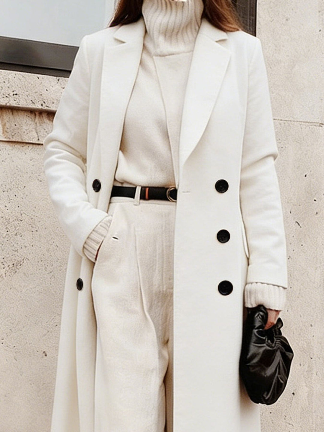 Double-breasted longline coat with notched lapels