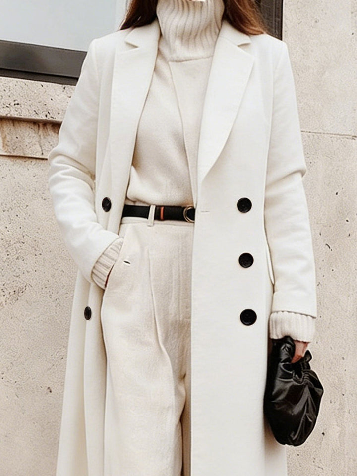 Double-breasted longline coat with notched lapels