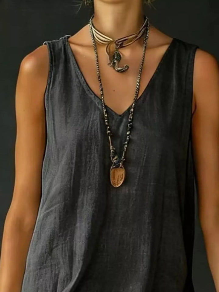 Tiered ruffle hem V-neck sleeveless mini dress