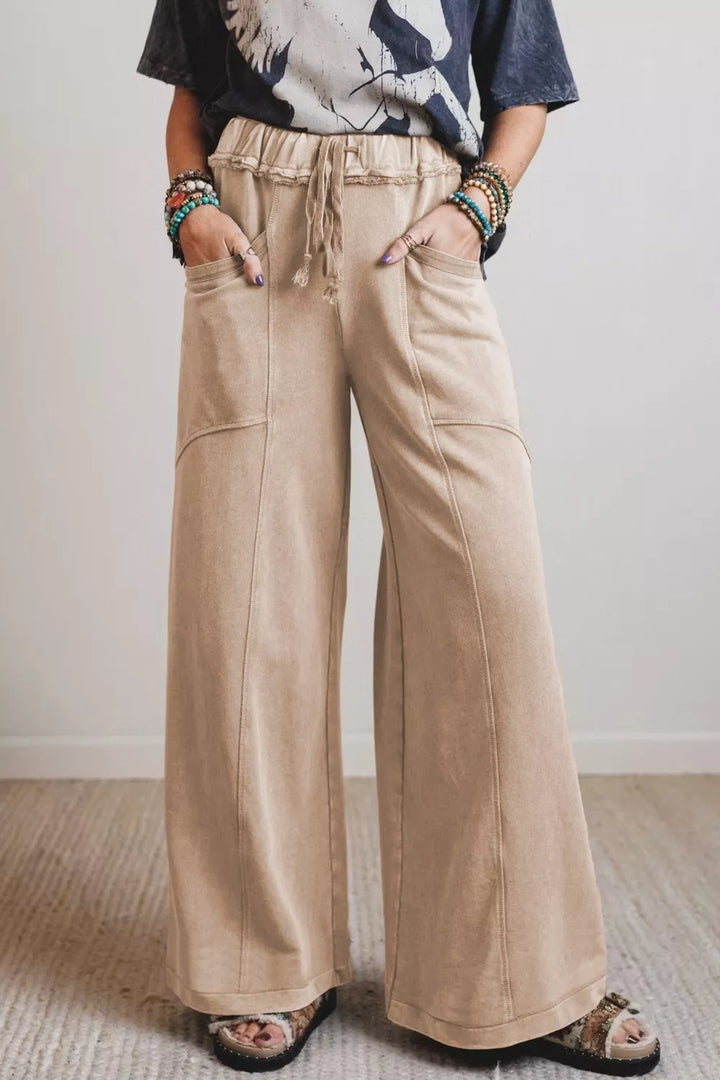 Mineral wash high-rise wide-leg drawstring pants