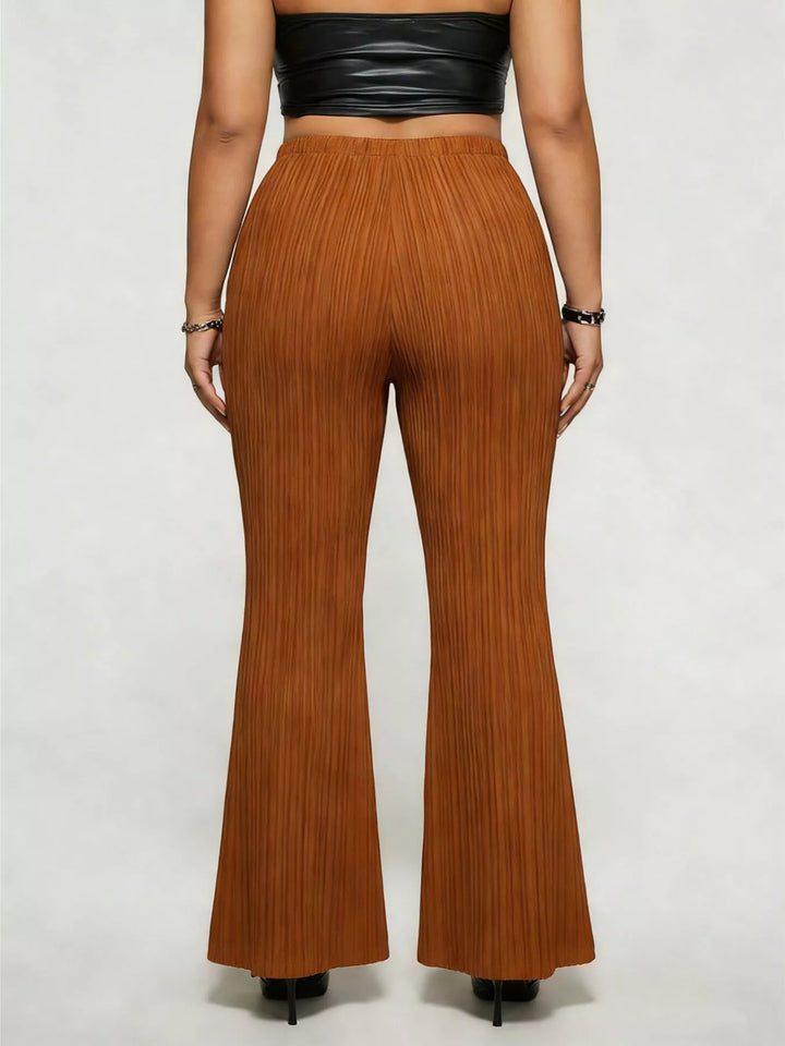 Plus size high-rise ribbed flare pants with buckle detail