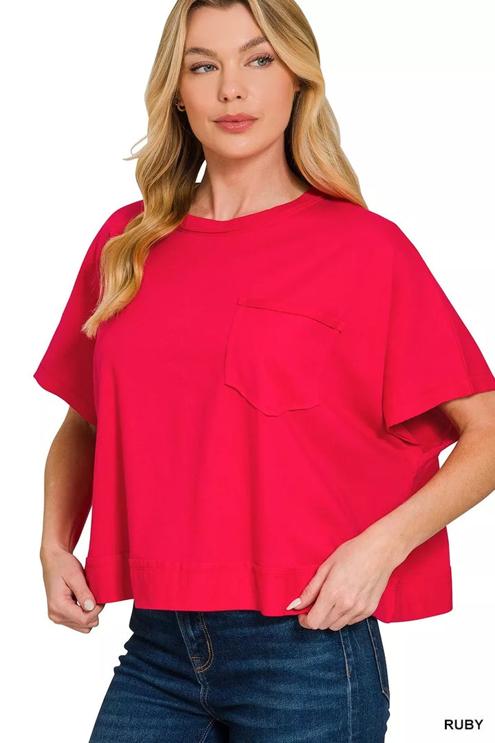 RUBY Exposed seam boxy crop tee with chest pocket