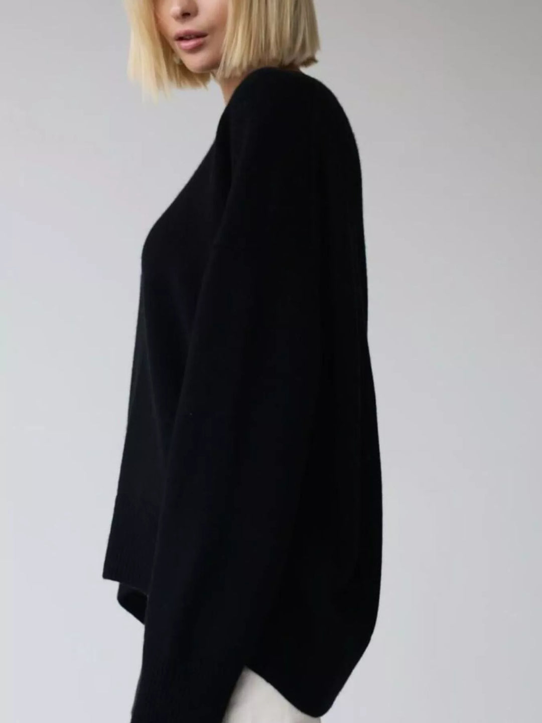 Oversized ribbed-hem drop-shoulder crewneck sweater