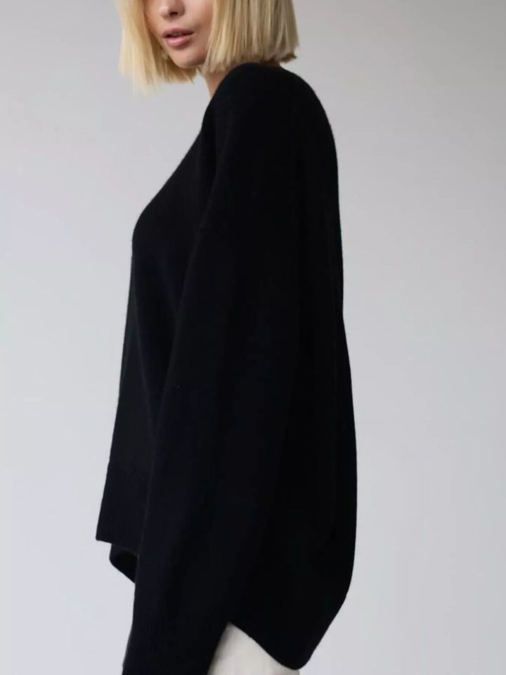Oversized ribbed-hem drop-shoulder crewneck sweater