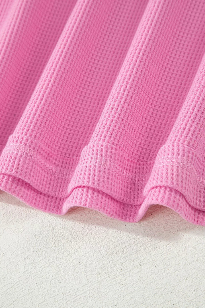 Waffle knit patchwork raw seam pocket tee