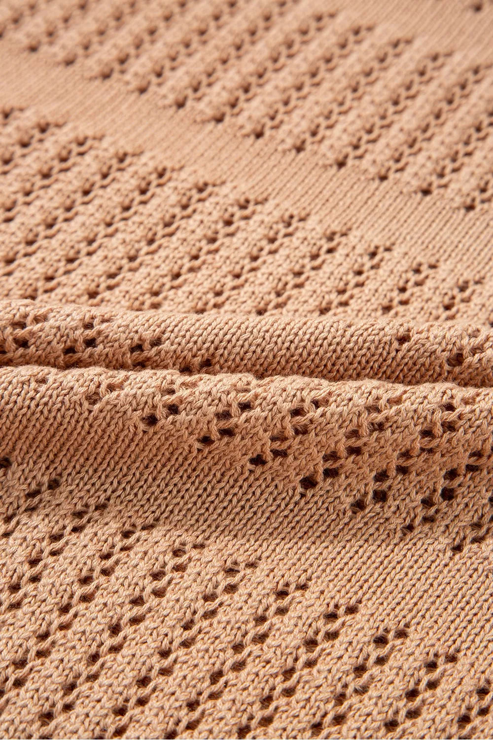 Openwork striped knit pullover with crew neck and short sleeves