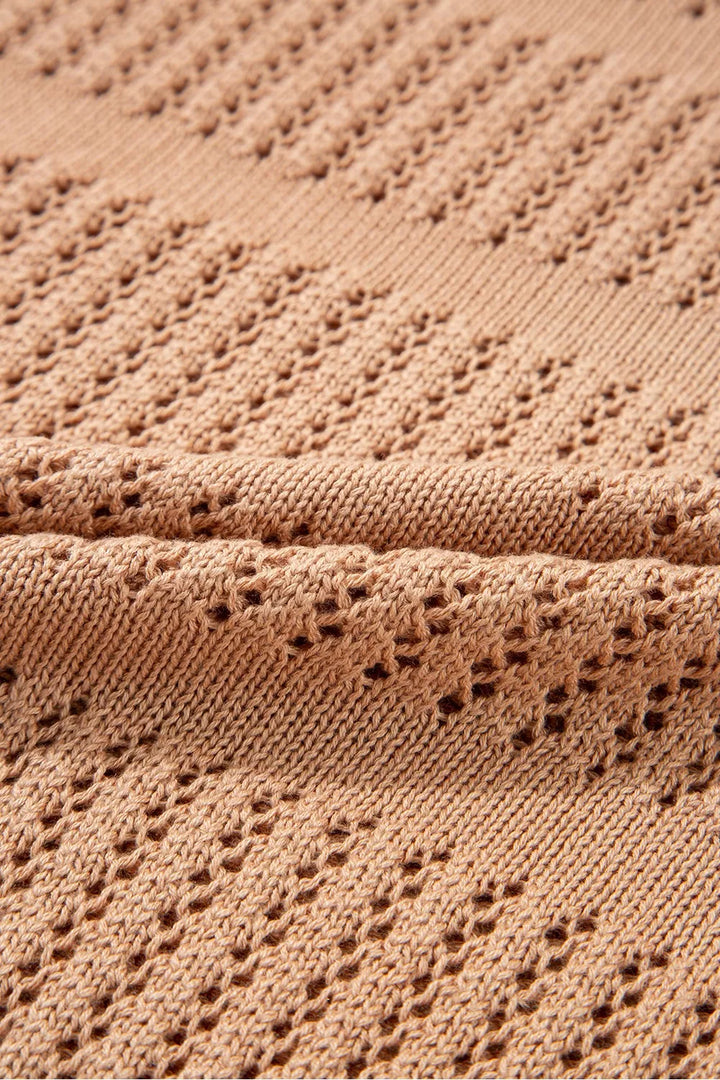 Openwork striped knit pullover with crew neck and short sleeves