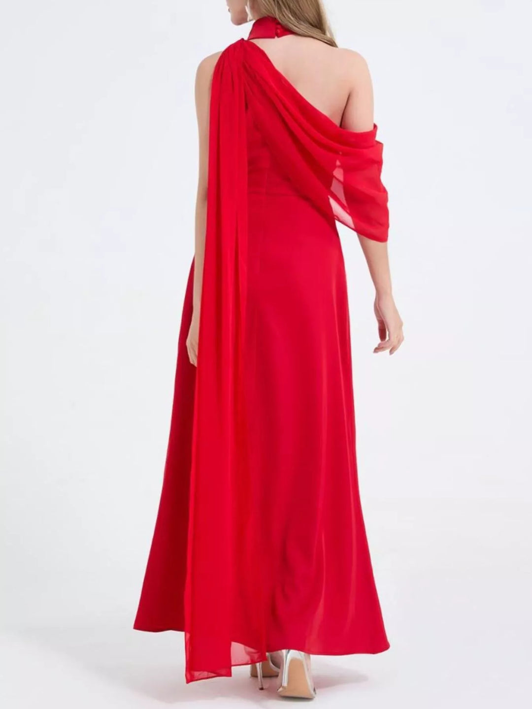 Asymmetric one-shoulder maxi dress with high thigh slit