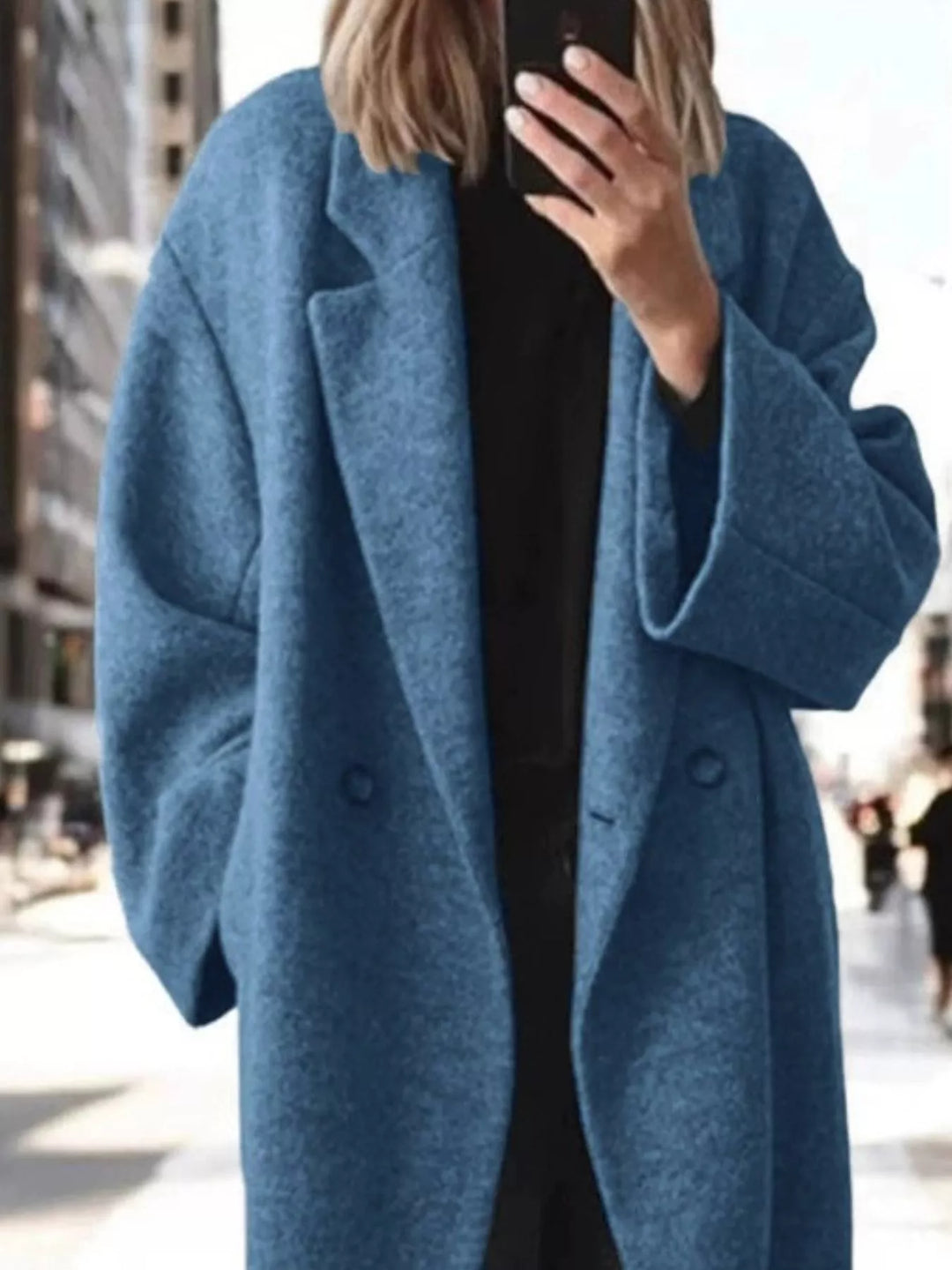 Oversized notch lapel longline coat with side pockets
