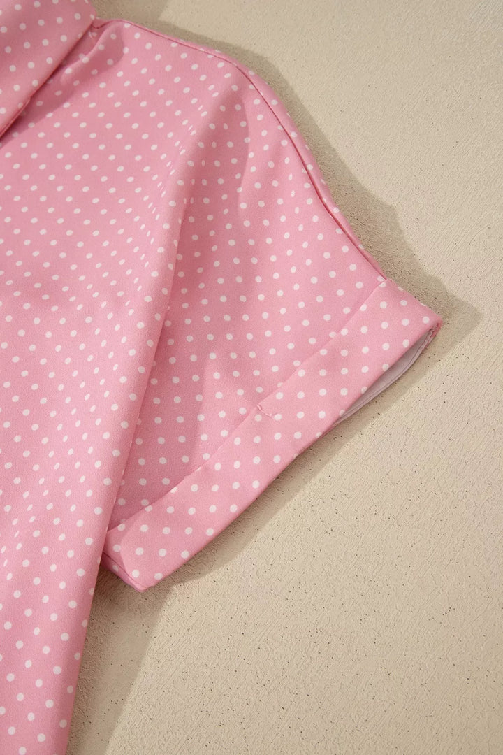 Polka dot short-sleeve button-down collared shirt