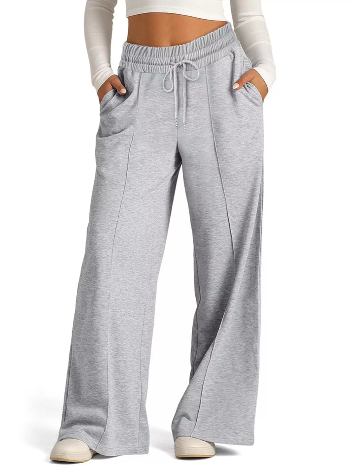 Light Gray Drawstring wide-leg sweatpants with front seam detail