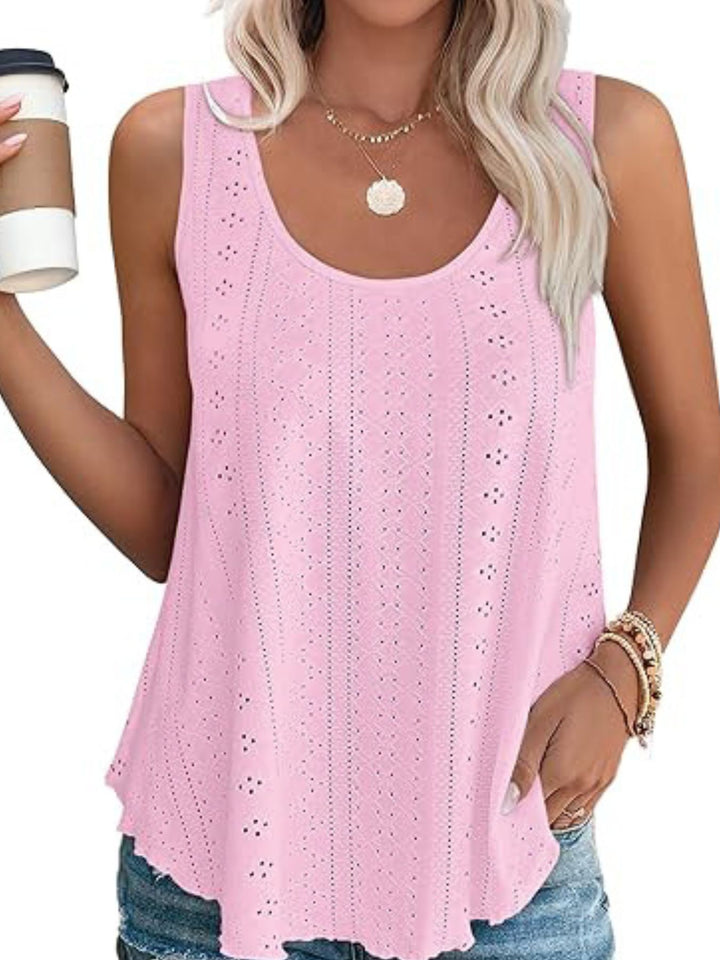 Blush Pink Eyelet knit scoop neck flowy swing tank top