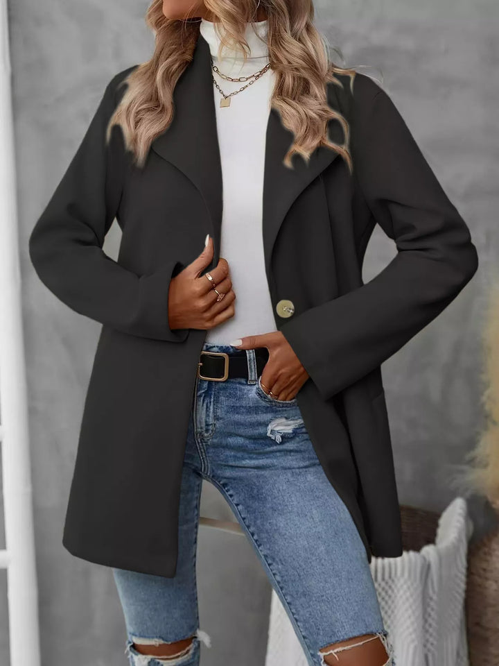 Black Single-button lapel collar mid-length overcoat