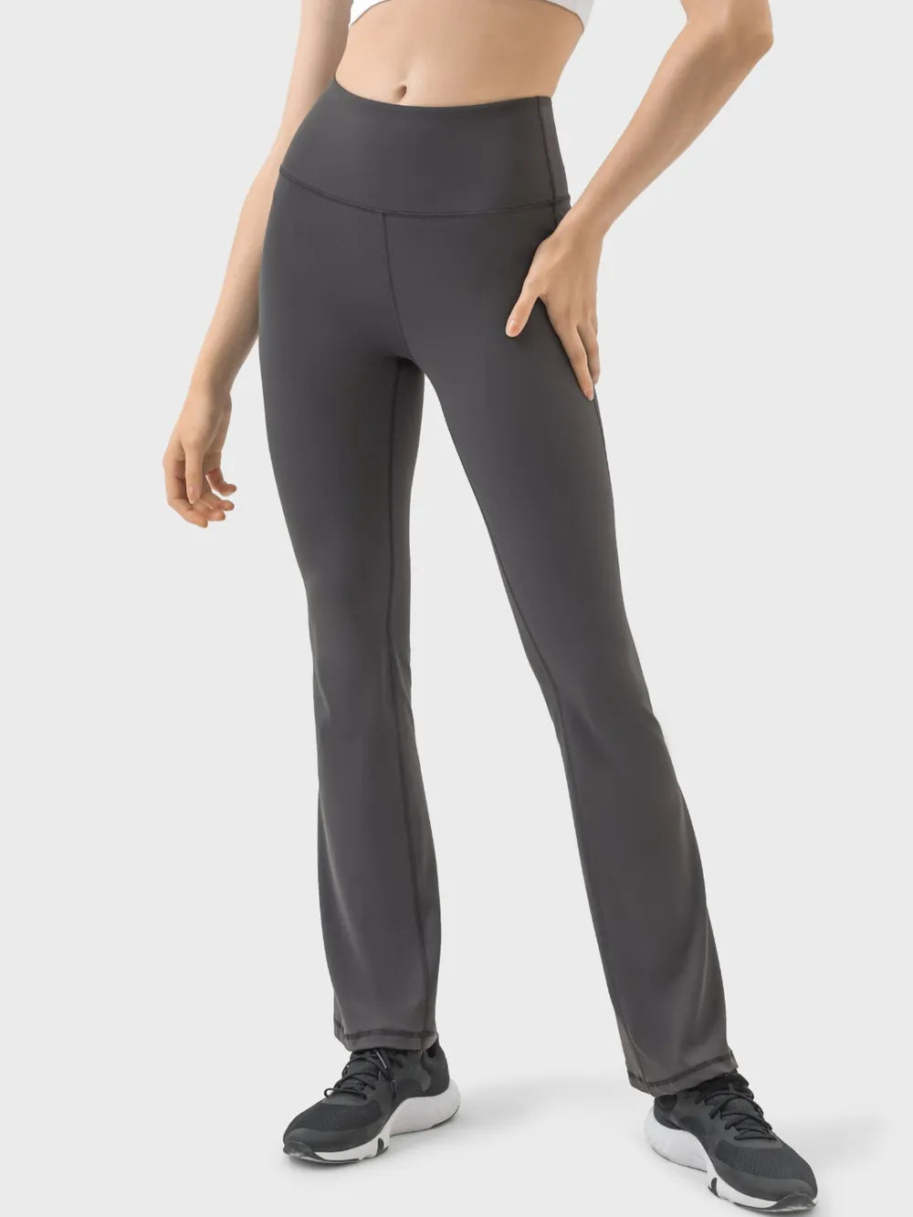 Dark Gray High-waist flare yoga leggings with wide waistband