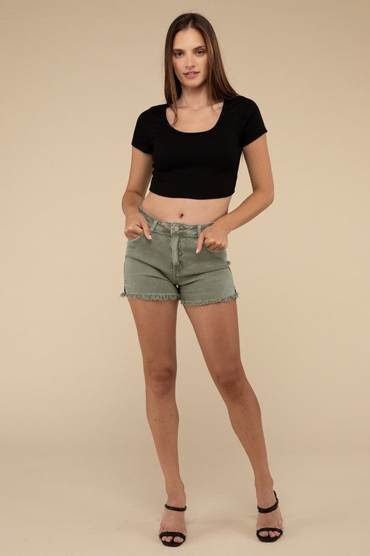 Riviera Acid Washed Frayed Cutoff Denim Shorts