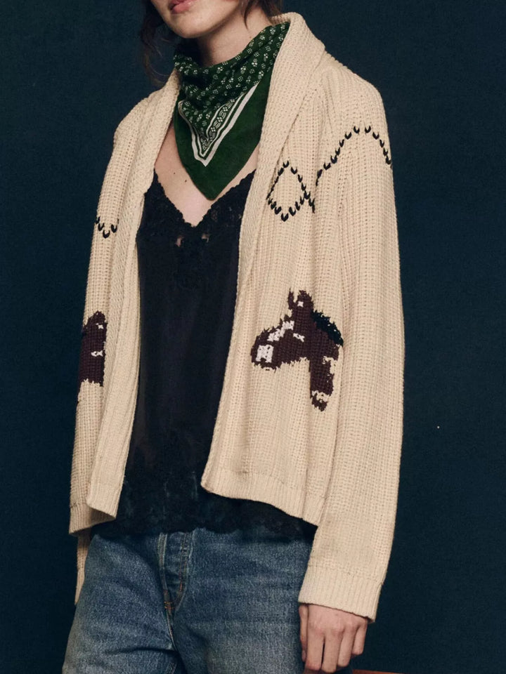 Open-front sailboat knit long sleeve cardigan