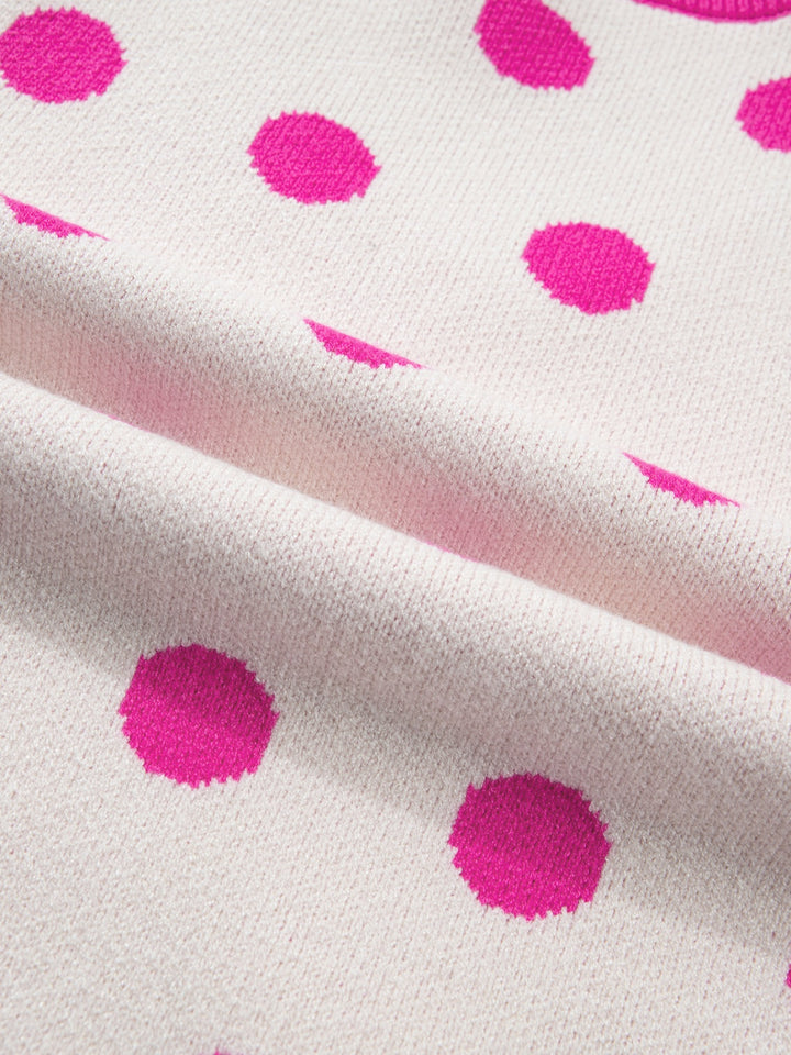 Polka dot puff sleeve V-neck sweater top