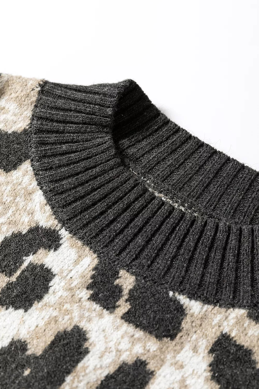 Leopard print drop shoulder knit pullover sweater