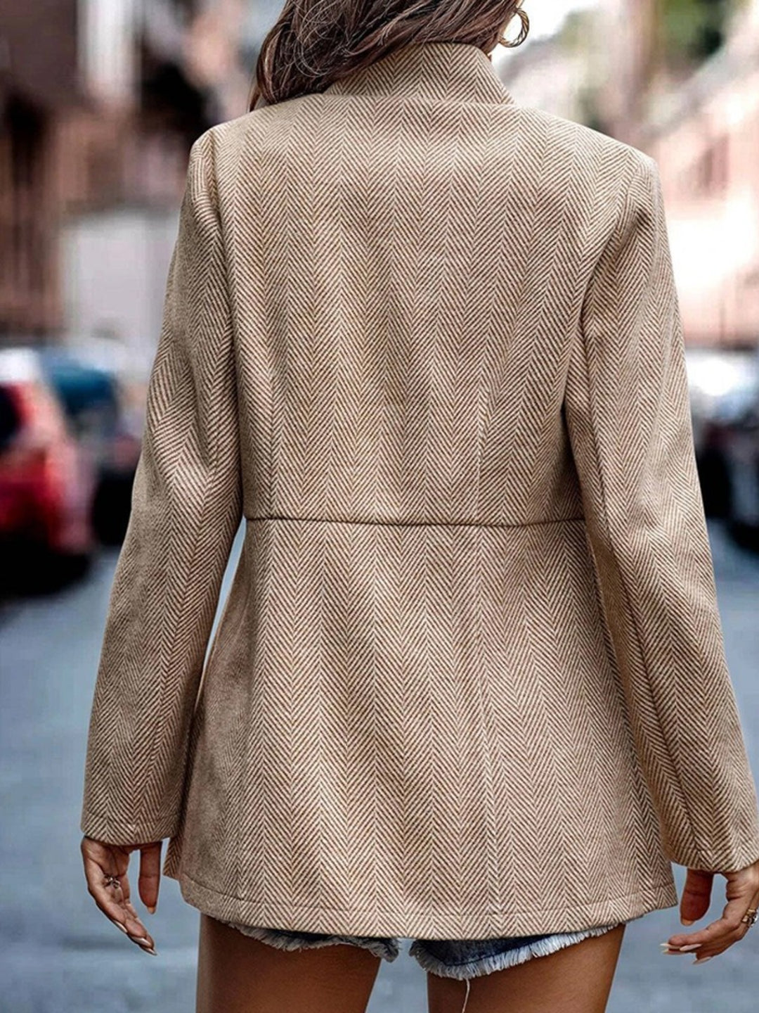 Slim fit herringbone open-front blazer with pockets
