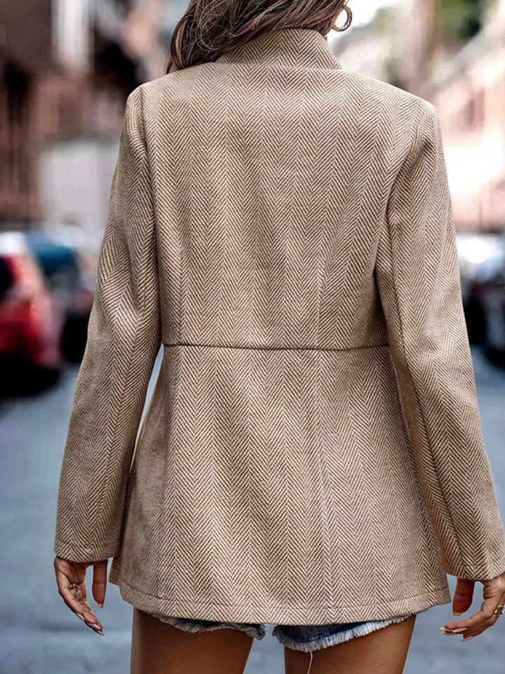 Slim fit herringbone open-front blazer with pockets