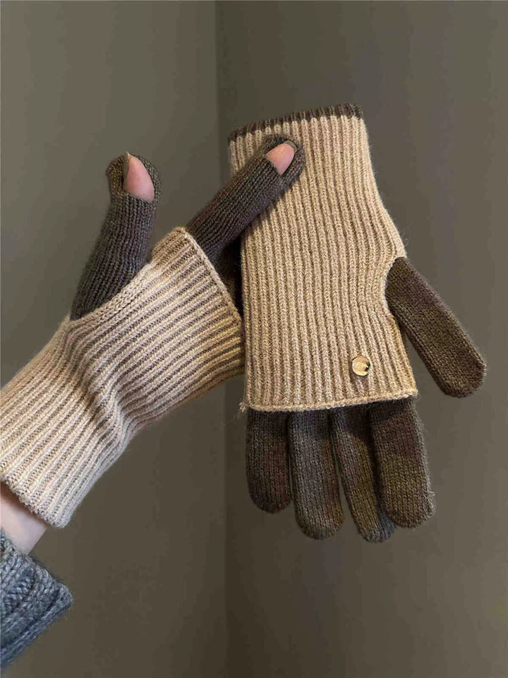 Mika Two-tone ribbed knit convertible flip-top gloves