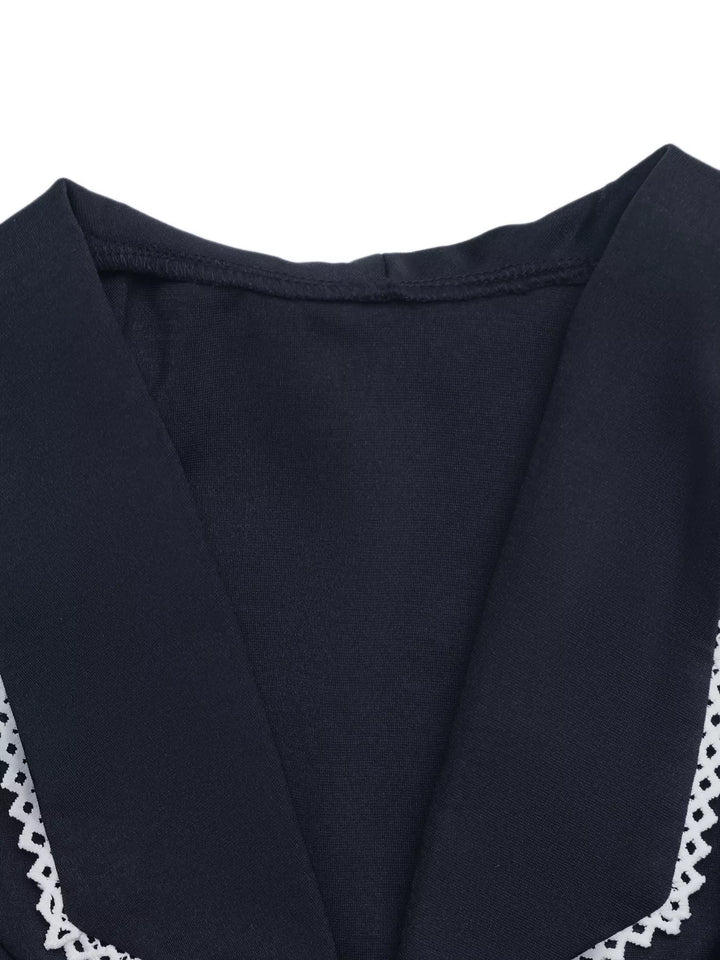 Lace-trim lapel tie-front sleeveless vest top