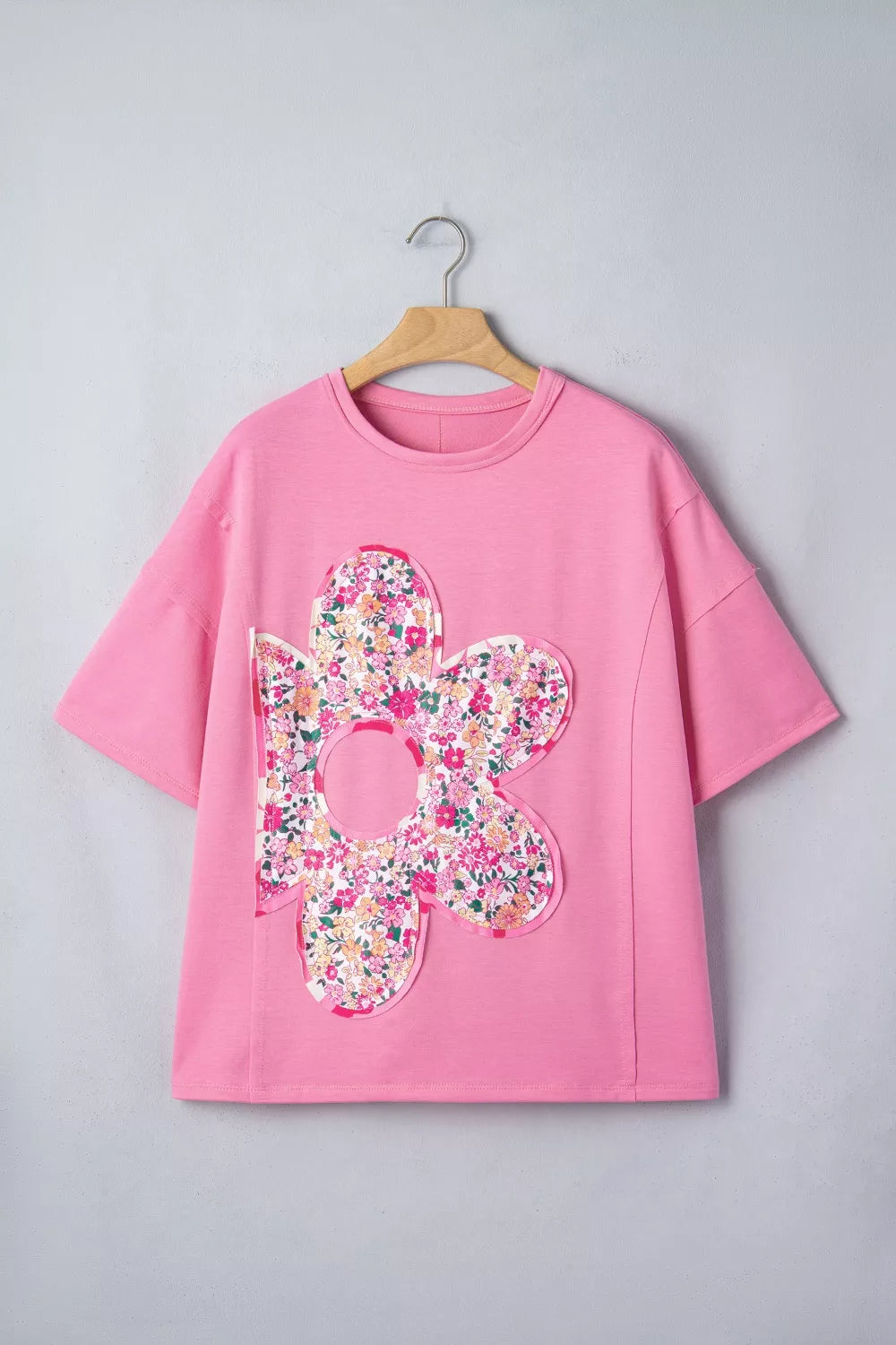 Oversized floral patch crew neck tunic tee