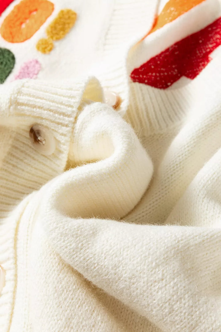 Ho Ho Ho chenille letter button-up knit cardigan
