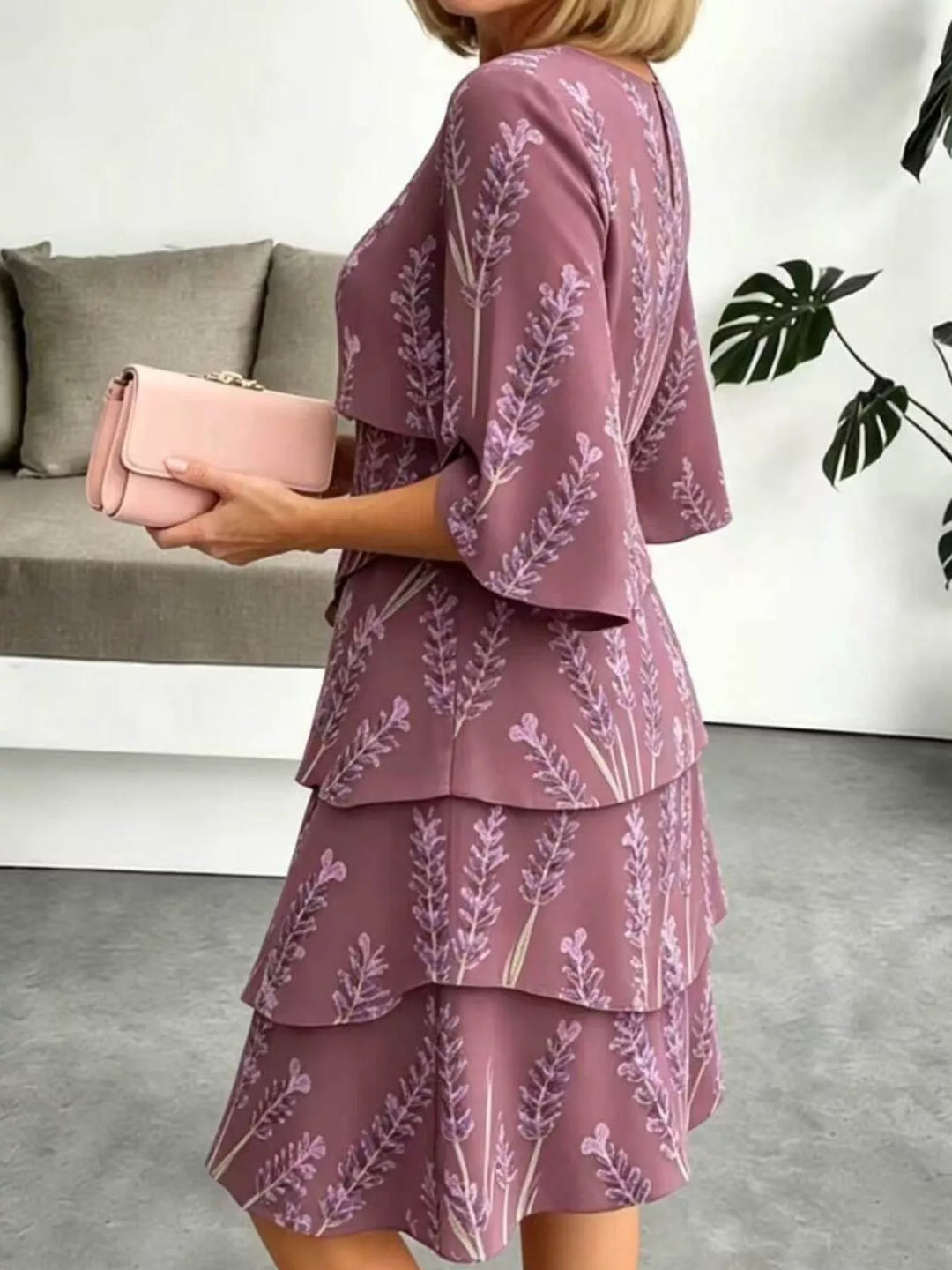 Tiered floral print midi dress with flutter sleeves