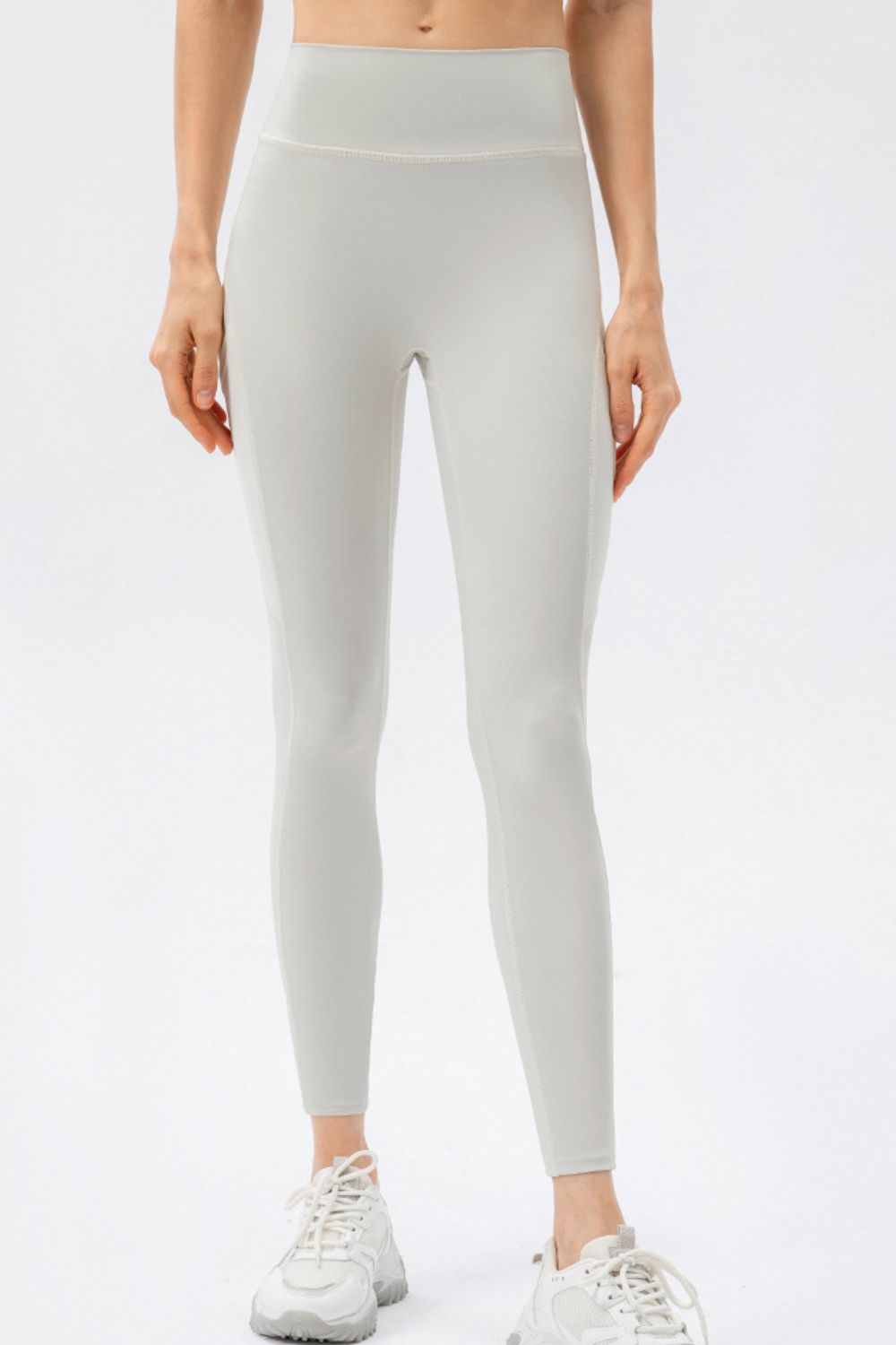 Light Gray High-rise workout leggings with mesh side pockets