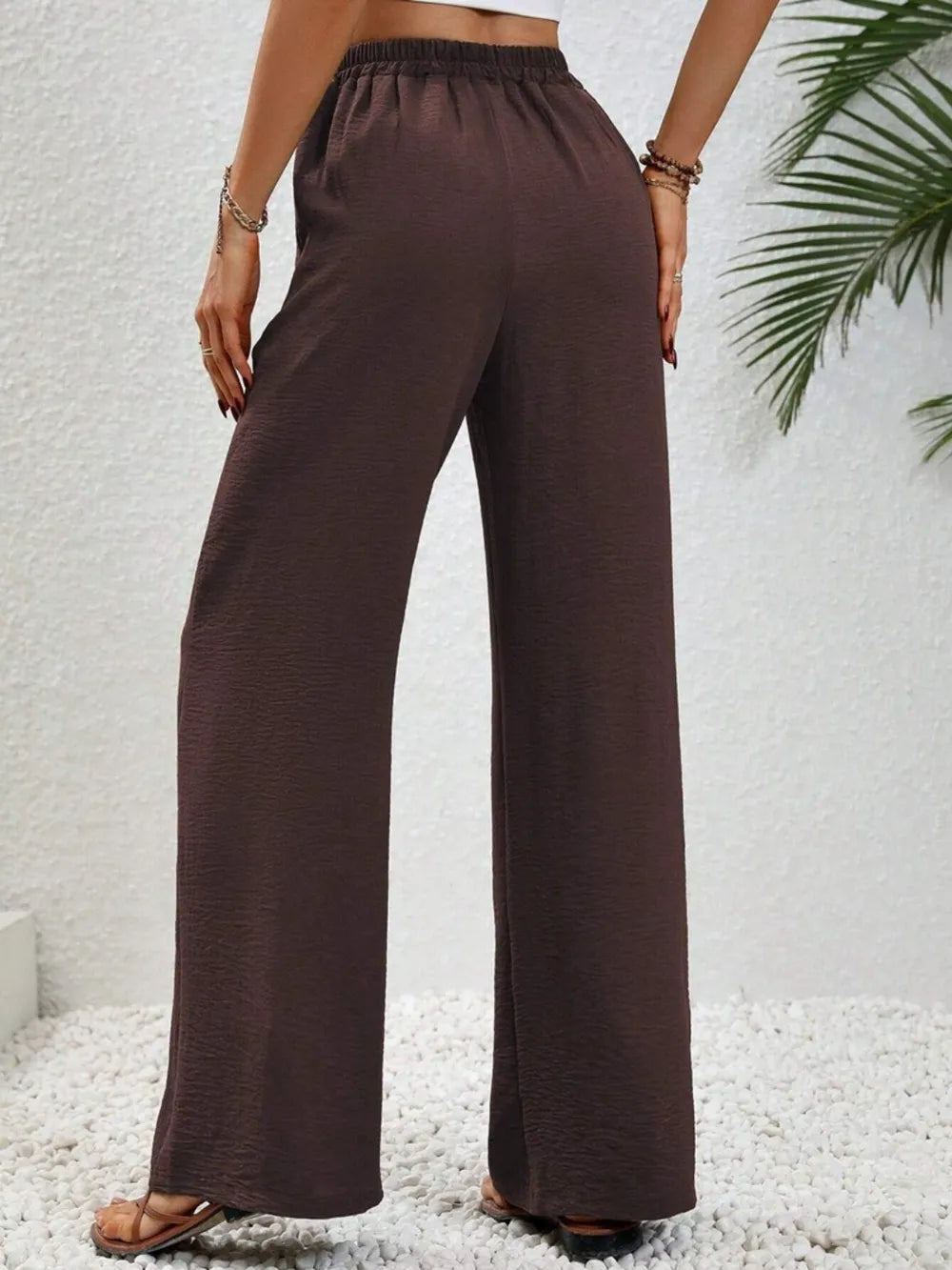 High-rise wide leg drawstring pants with pockets