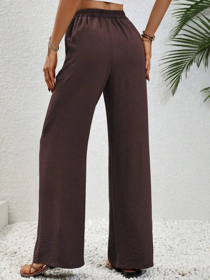 High-rise wide leg drawstring pants with pockets